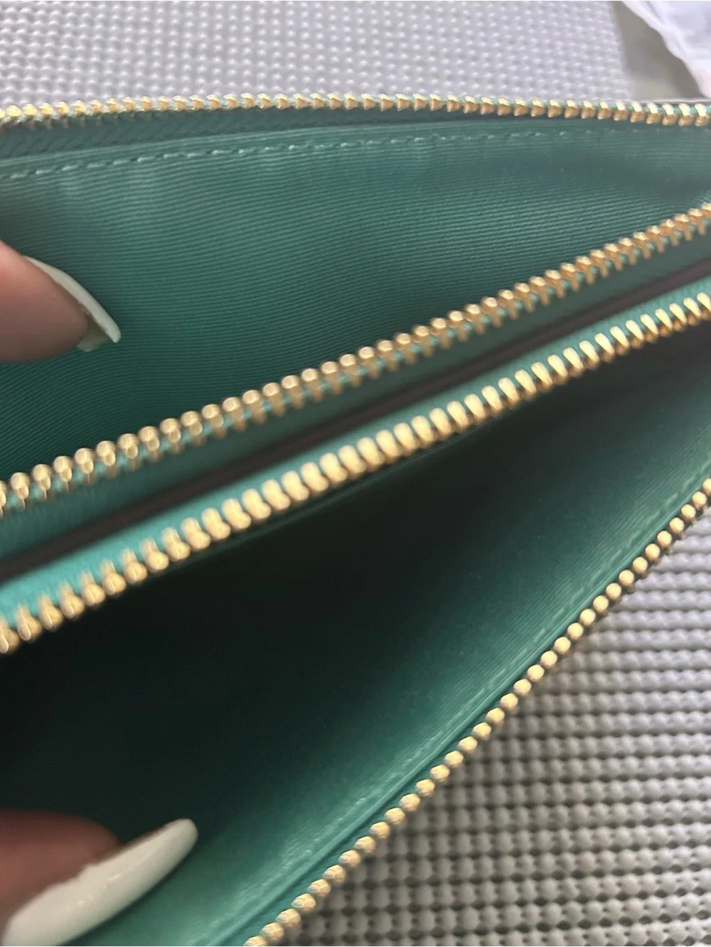 Coach Green Pebbled Leather Wristlet with Gold Logo